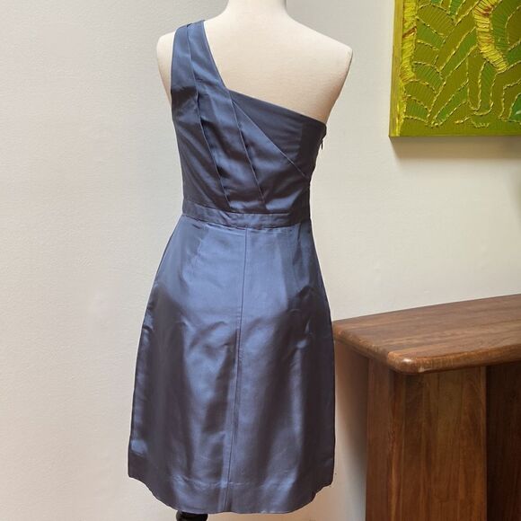 J.Crew 100% Silk Lucienne Blue Tafetta One Shoulder Bridesmaid Dress Size 0 - Picture 4 of 13